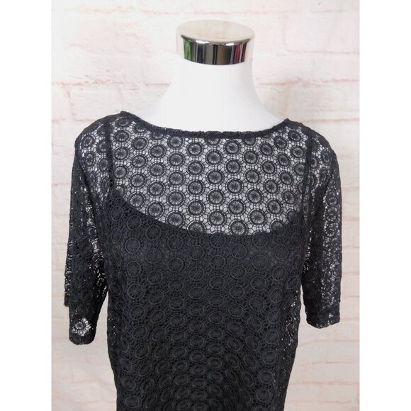 Liz Claiborne Black Lace Circle Pattern Short Sleeve Top Womens M - Picture 2 of 9
